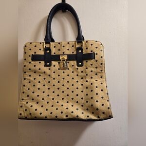Hattie Satchel Women Carry Purse Bag Handbag Polka Dot Gold Blue Tan